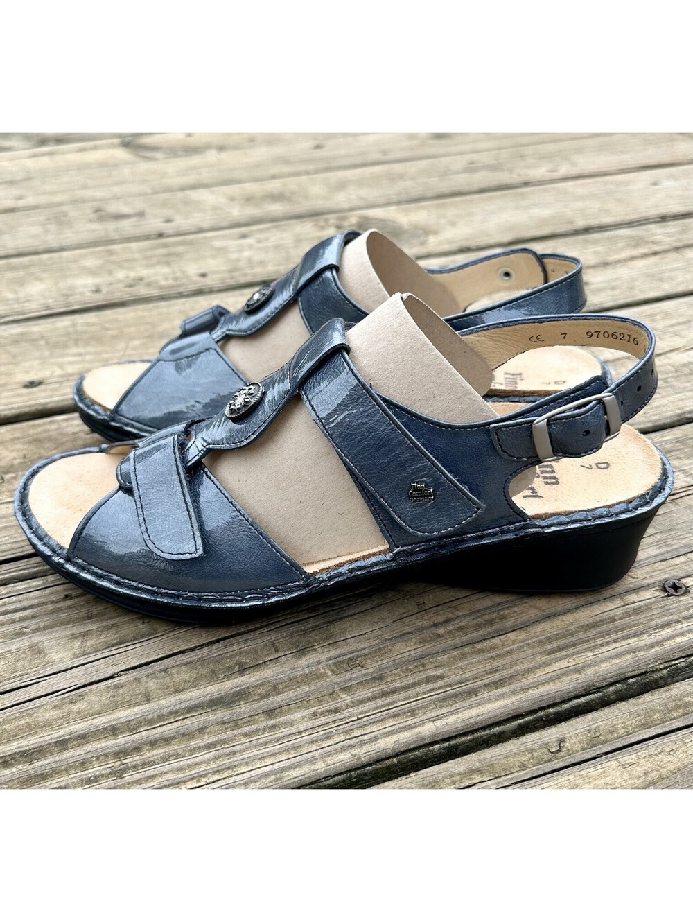 Finn Comfort Shoes Sandals Gomera Leather Gray Blue Open Toe Size D 7
